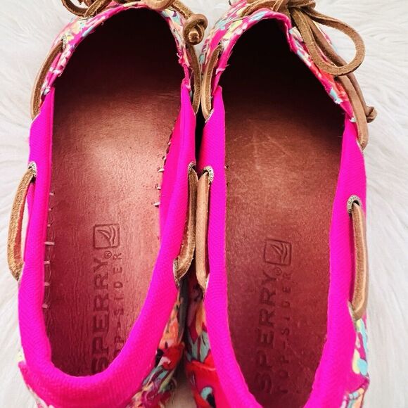 Sperry Hot Pink Floral Tropical Espadrille Flat Boat Shoes Summer Vacation 7.5 M - Picture 6 of 8